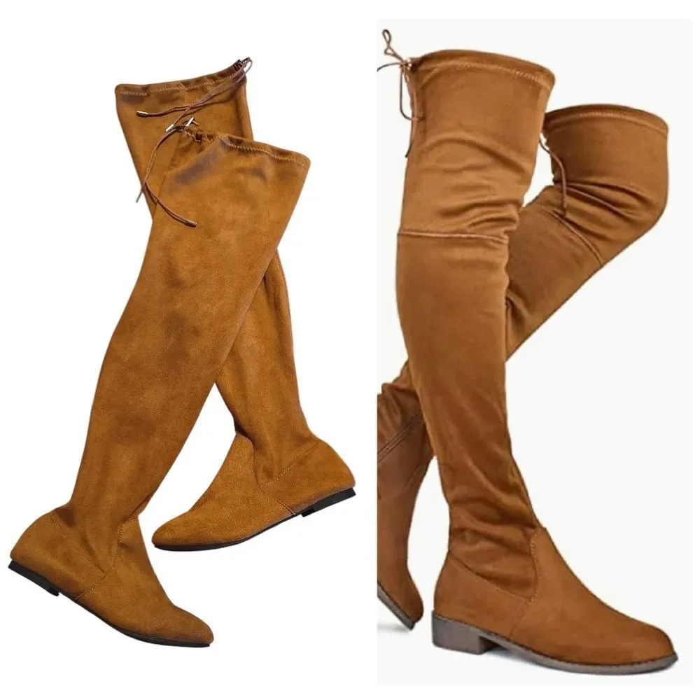 Nature Breeze Tan Vegan Suede Side Zip Boho Thigh High Boots SZ‎ 8 Festival